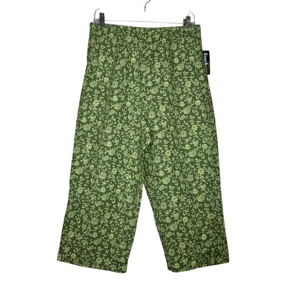 Southern Lady Women’s Green Solomon Floral Elastic Waist Capri Pants Large New - Picture 1 of 6